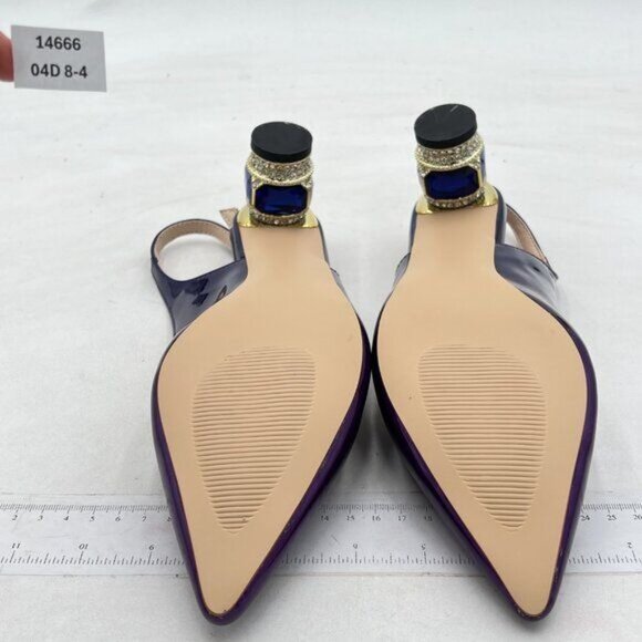 FSJ Purple Pointed Toe Slingback Wedding Pumps Chunky Low Heel Rhinestone Sandal - Picture 7 of 8